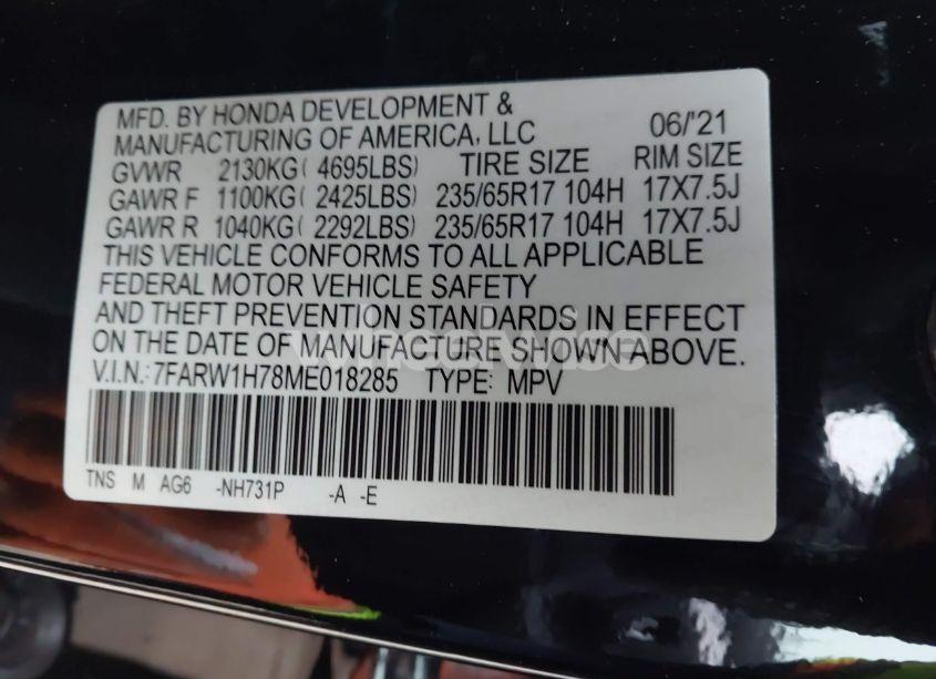 Photo 9 of 2021 Honda Cr-v 2WD SPECIAL EDITION (VIN 7FARW1H78ME018285)