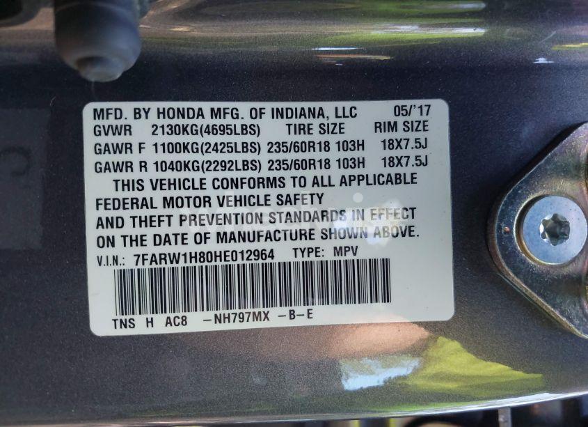 Photo 9 of 2017 Honda Cr-v EX-L/EX-L NAVI (VIN 7FARW1H80HE012964)