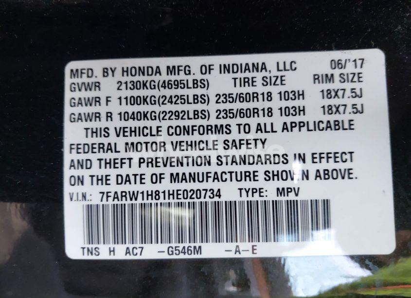 Photo 9 of 2017 Honda Cr-v (VIN 7FARW1H81HE020734)