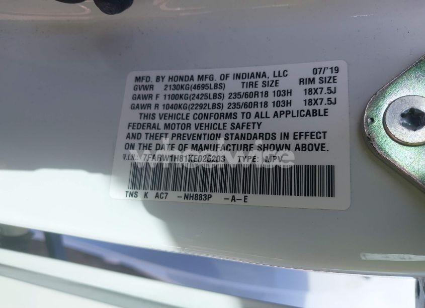 Photo 9 of 2019 Honda Cr-v EX-L (VIN 7FARW1H81KE026203)