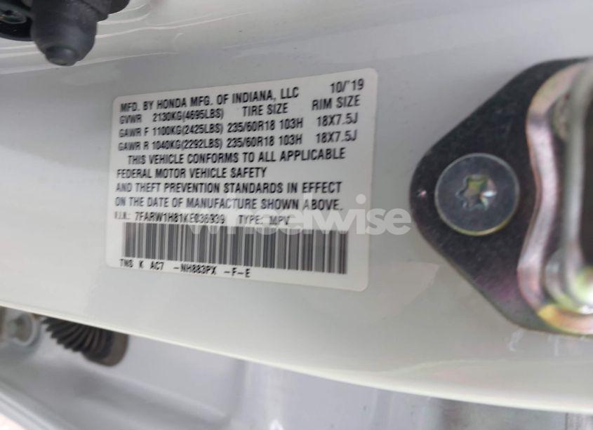 Photo 9 of 2019 Honda Cr-v EX-L (VIN 7FARW1H81KE036939)