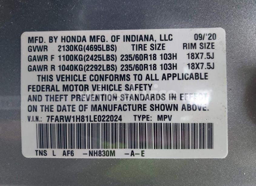 Photo 9 of 2020 Honda Cr-v 2WD EX-L (VIN 7FARW1H81LE022024)