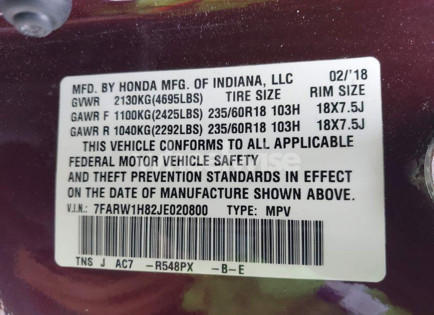 Photo 9 of 2018 Honda Cr-v EX-L/EX-L NAVI (VIN 7FARW1H82JE020800)