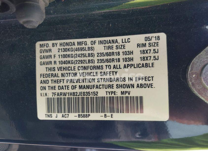 Photo 9 of 2018 Honda Cr-v EX-L/EX-L NAVI (VIN 7FARW1H82JE035152)