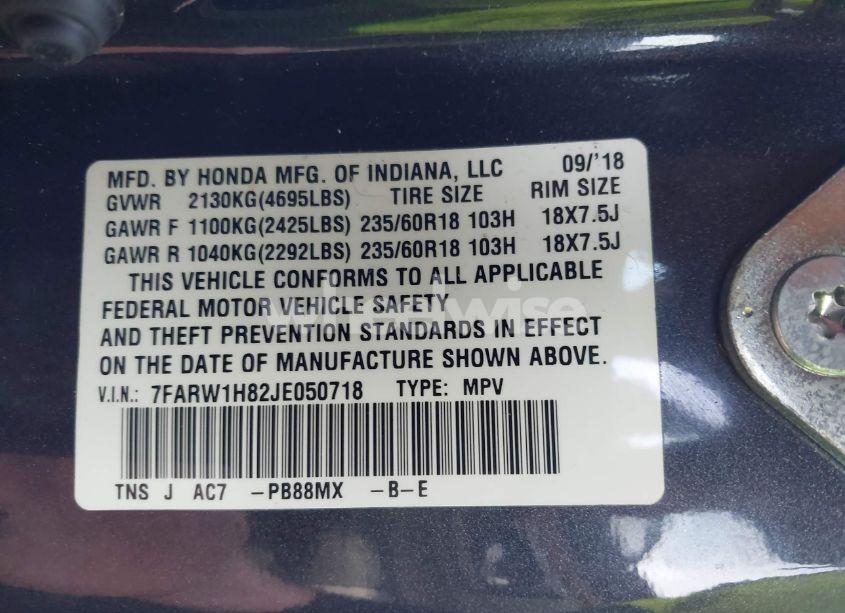 Photo 9 of 2018 Honda Cr-v EX-L/EX-L NAVI (VIN 7FARW1H82JE050718)