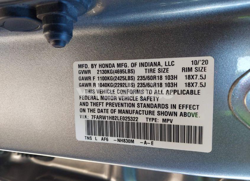 Photo 9 of 2020 Honda Cr-v 2WD EX-L (VIN 7FARW1H82LE025322)