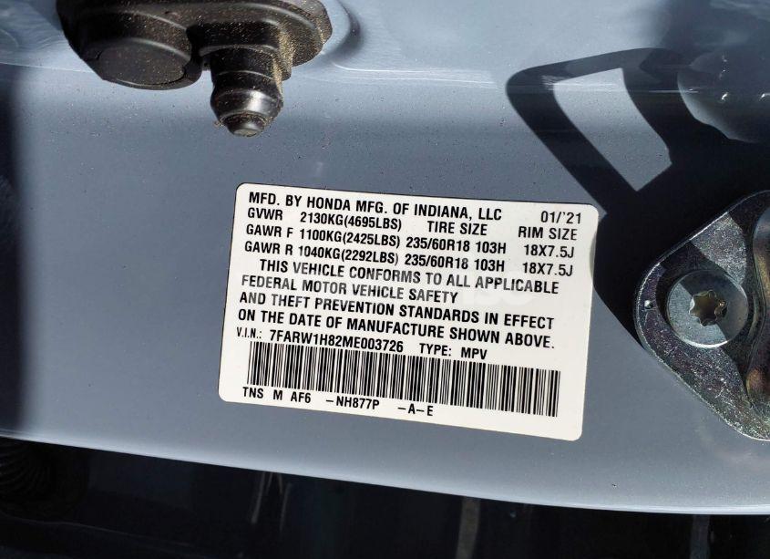 Photo 9 of 2021 Honda Cr-v 2WD EX-L (VIN 7FARW1H82ME003726)