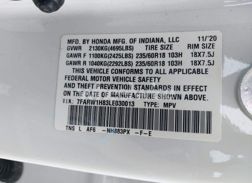 Photo 9 of 2020 Honda Cr-v 2WD EX-L (VIN 7FARW1H83LE030013)