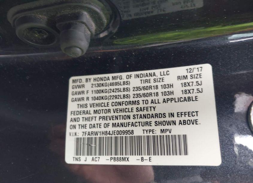 Photo 9 of 2018 Honda Cr-v EX-L/EX-L NAVI (VIN 7FARW1H84JE009958)