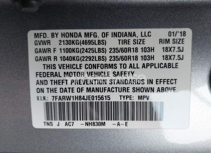 Photo 9 of 2018 Honda Cr-v EX-L/EX-L NAVI (VIN 7FARW1H84JE015615)