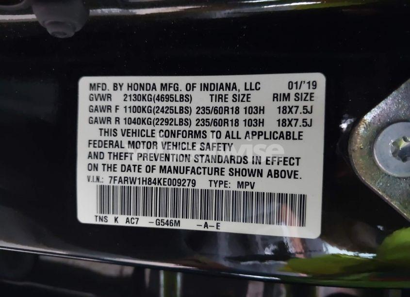 Photo 9 of 2019 Honda Cr-v EX-L (VIN 7FARW1H84KE009279)