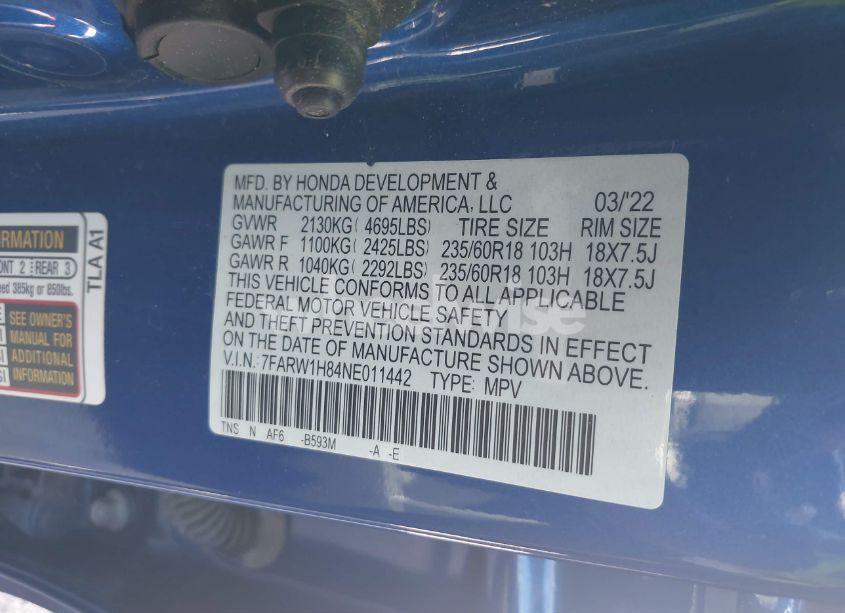 Photo 9 of 2022 Honda Cr-v 2WD EX-L (VIN 7FARW1H84NE011442)