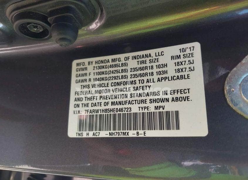 Photo 9 of 2017 Honda Cr-v EX-L/EX-L NAVI (VIN 7FARW1H85HE046723)