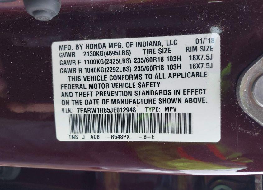 Photo 9 of 2018 Honda Cr-v EX-L/EX-L NAVI (VIN 7FARW1H85JE012948)