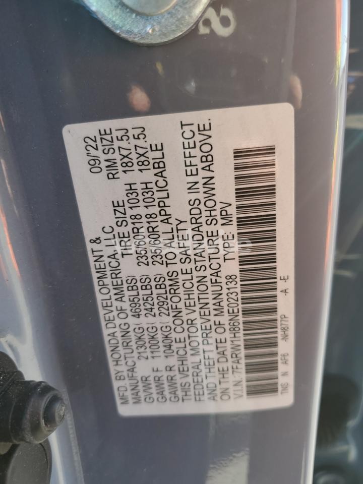 Photo 12 of 2022 HONDA CR-V EXL (VIN 7FARW1H86NE023138)