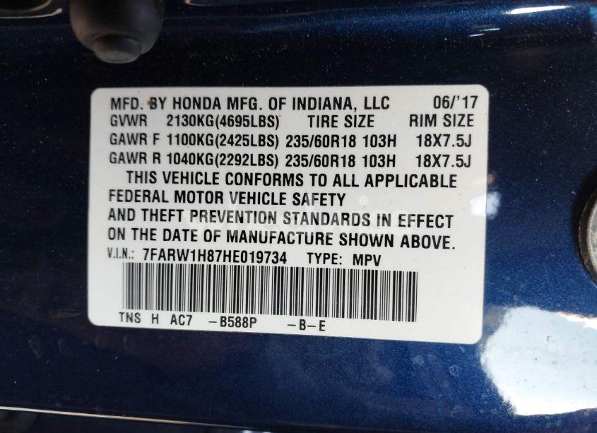 Photo 9 of 2017 Honda Cr-v EX-L/EX-L NAVI (VIN 7FARW1H87HE019734)