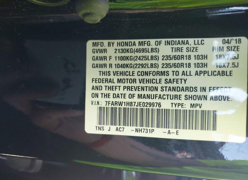 Photo 9 of 2018 Honda Cr-v EX-L/EX-L NAVI (VIN 7FARW1H87JE029976)