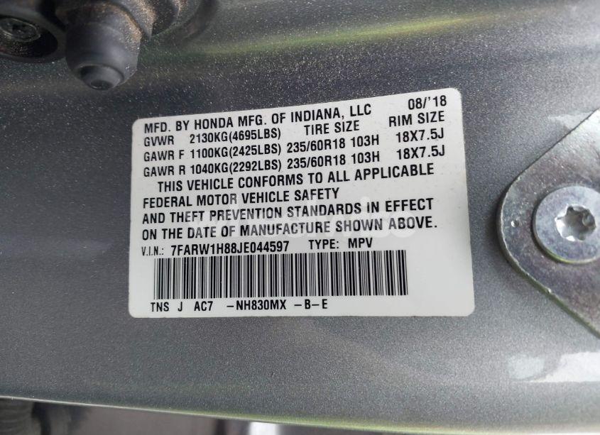 Photo 9 of 2018 Honda Cr-v EX-L/EX-L NAVI (VIN 7FARW1H88JE044597)