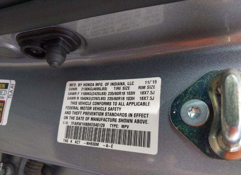 Photo 9 of 2019 Honda Cr-v EX-L (VIN 7FARW1H88KE040129)