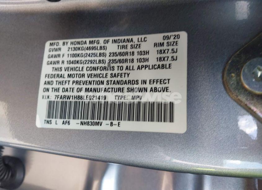 Photo 9 of 2020 Honda Cr-v 2WD EX-L (VIN 7FARW1H88LE021419)