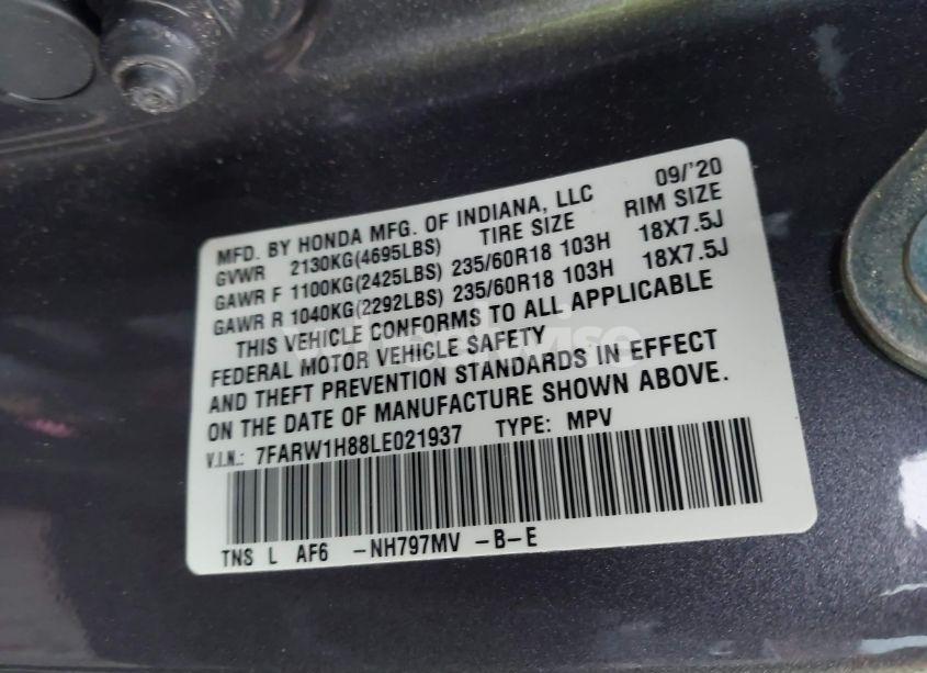 Photo 7 of 2020 Honda Cr-v 2WD EX-L (VIN 7FARW1H88LE021937)