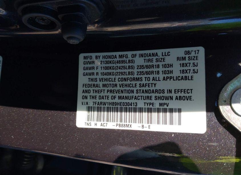 Photo 9 of 2017 Honda Cr-v EX-L/EX-L NAVI (VIN 7FARW1H89HE030413)