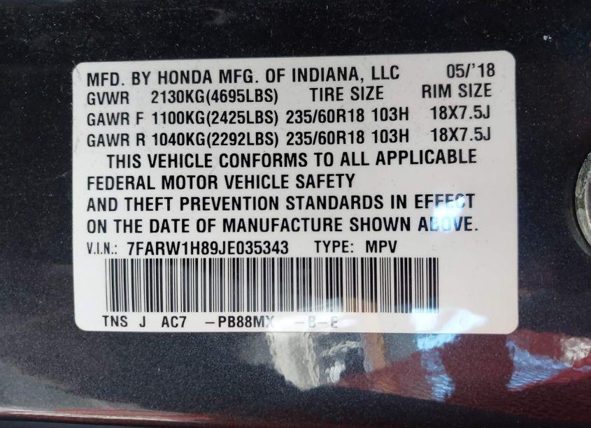 Photo 9 of 2018 Honda Cr-v (VIN 7FARW1H89JE035343)