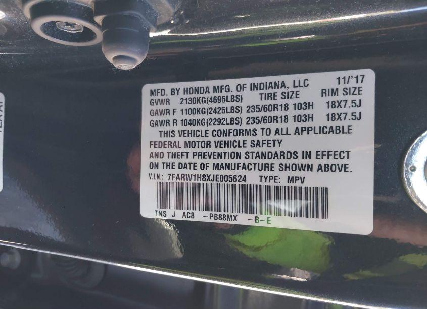 Photo 9 of 2018 Honda Cr-v EX-L/EX-L NAVI (VIN 7FARW1H8XJE005624)