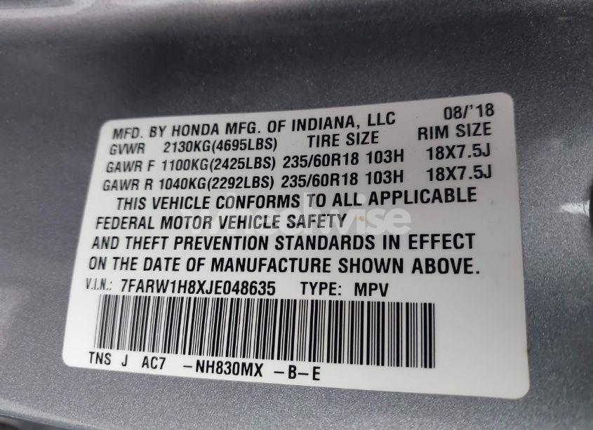 Photo 9 of 2018 Honda Cr-v EX-L/EX-L NAVI (VIN 7FARW1H8XJE048635)