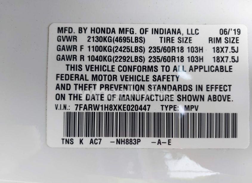Photo 9 of 2019 Honda Cr-v EX-L (VIN 7FARW1H8XKE020447)