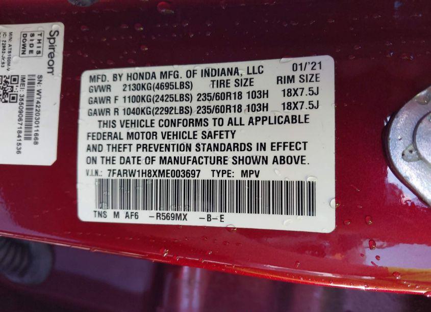 Photo 9 of 2021 Honda Cr-v 2WD EX-L (VIN 7FARW1H8XME003697)