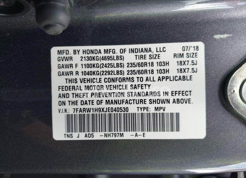 Photo 9 of 2018 Honda Cr-v TOURING (VIN 7FARW1H9XJE040530)