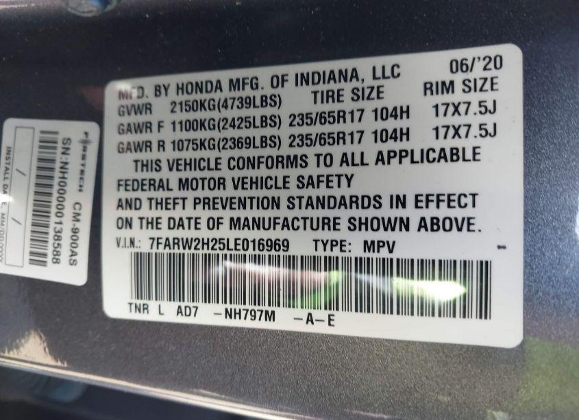 Photo 9 of 2020 Honda Cr-v AWD LX (VIN 7FARW2H25LE016969)
