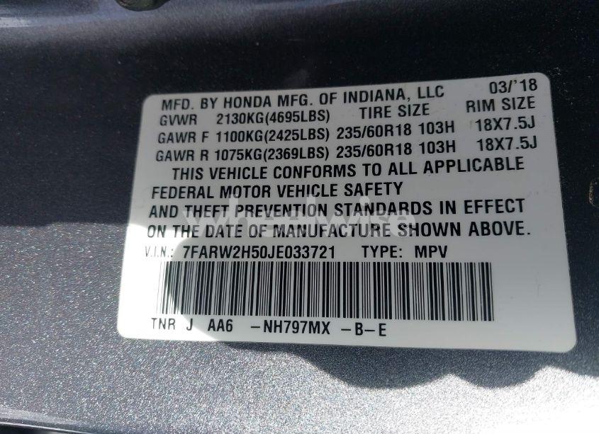 Photo 9 of 2018 Honda Cr-v EX (VIN 7FARW2H50JE033721)