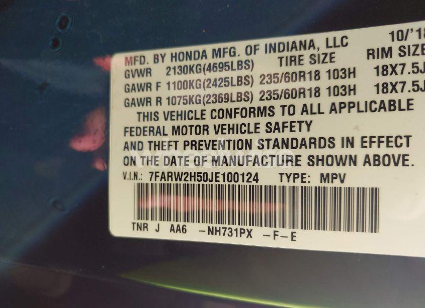 Photo 9 of 2018 Honda Cr-v EX (VIN 7FARW2H50JE100124)
