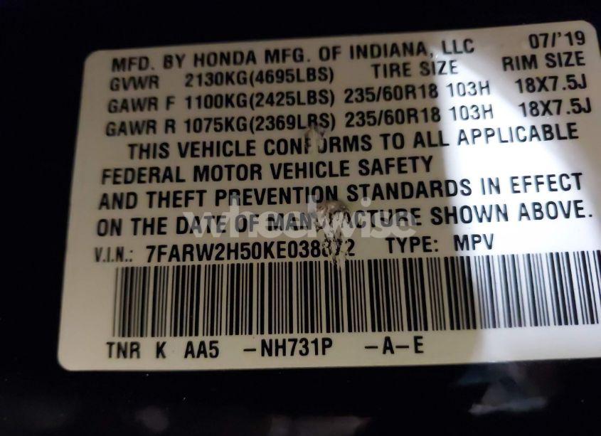 Photo 9 of 2019 Honda Cr-v EX (VIN 7FARW2H50KE038872)