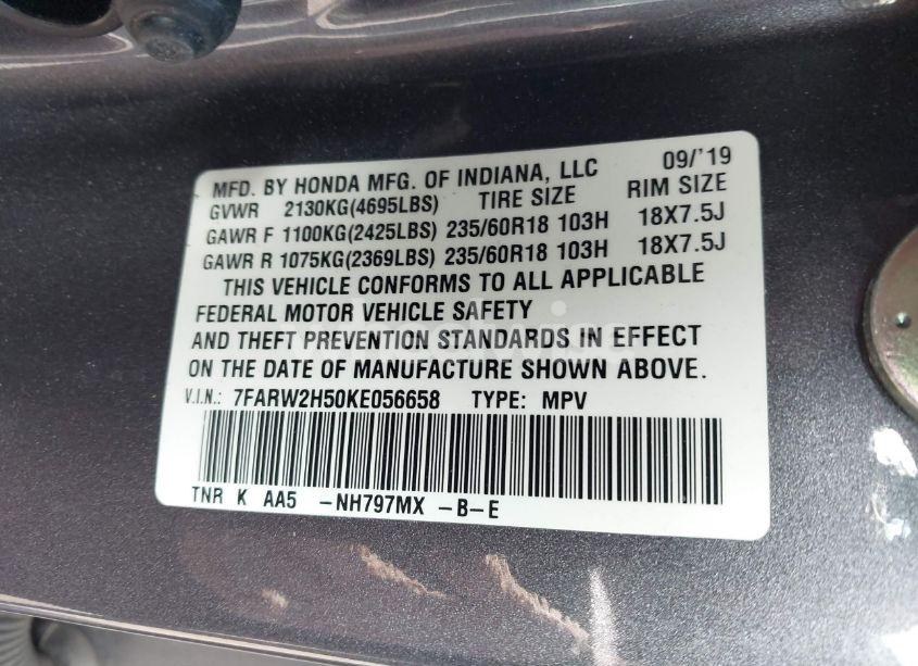 Photo 9 of 2019 Honda Cr-v EX (VIN 7FARW2H50KE056658)