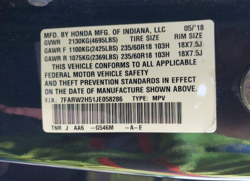 Photo 9 of 2018 Honda Cr-v EX (VIN 7FARW2H51JE058286)