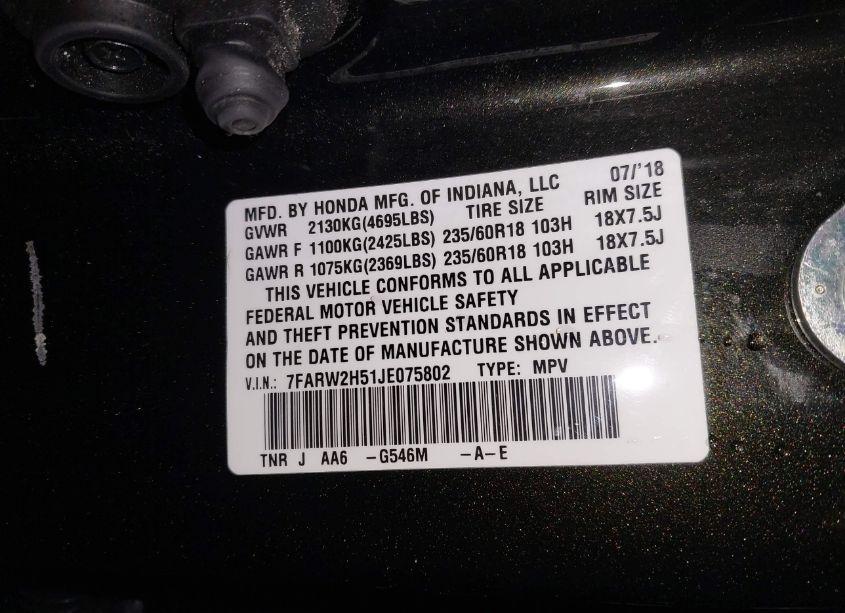 Photo 9 of 2018 Honda Cr-v EX (VIN 7FARW2H51JE075802)