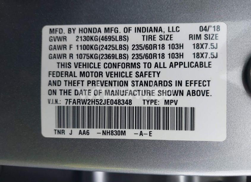 Photo 9 of 2018 Honda Cr-v EX (VIN 7FARW2H52JE048348)