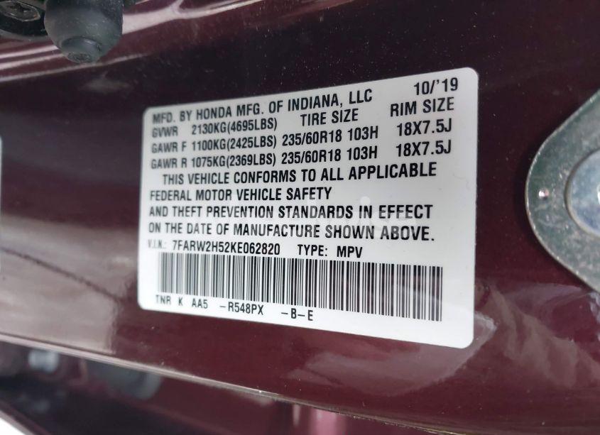 Photo 9 of 2019 Honda Cr-v EX (VIN 7FARW2H52KE062820)