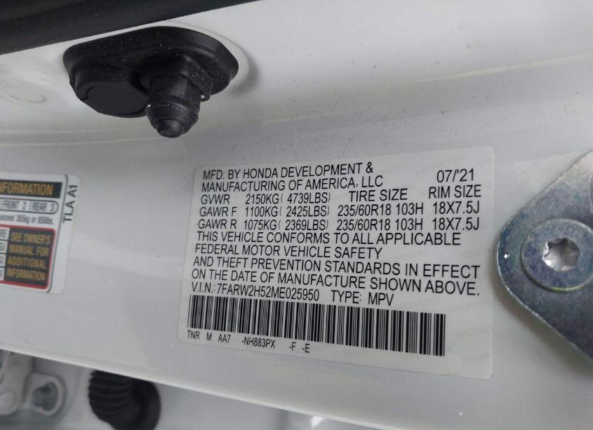 Photo 9 of 2021 Honda Cr-v AWD EX (VIN 7FARW2H52ME025950)