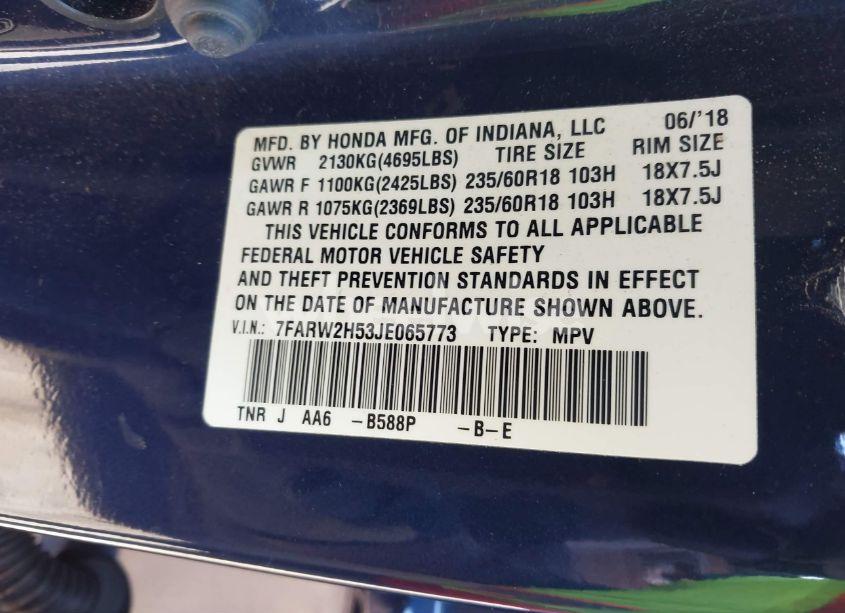 Photo 9 of 2018 Honda Cr-v EX (VIN 7FARW2H53JE065773)