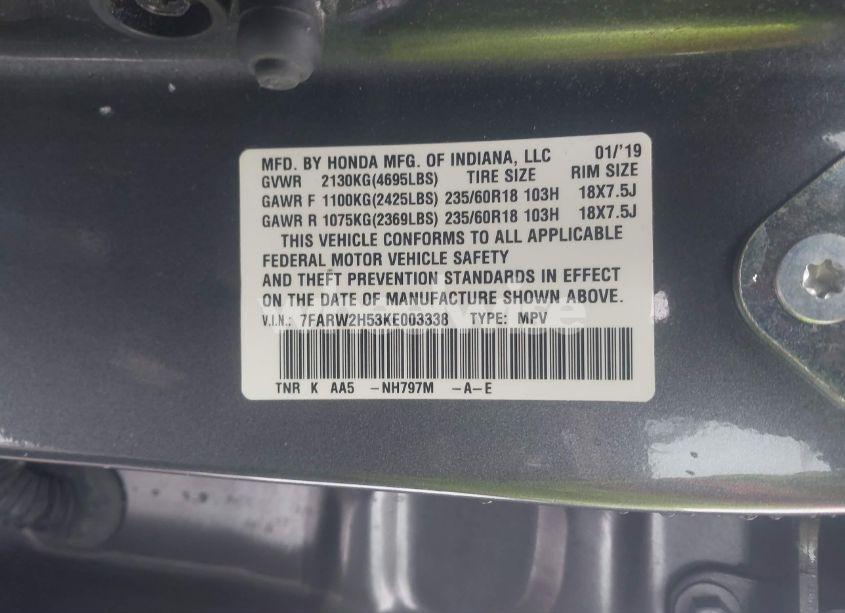 Photo 9 of 2019 Honda Cr-v EX (VIN 7FARW2H53KE003338)