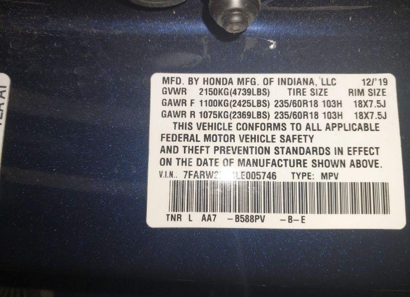 Photo 9 of 2020 Honda Cr-v AWD EX (VIN 7FARW2H54LE005746)