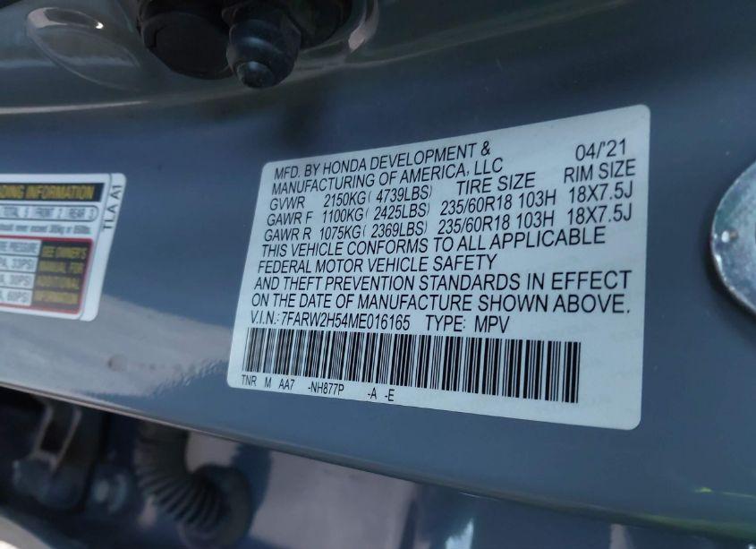 Photo 9 of 2021 Honda Cr-v AWD EX (VIN 7FARW2H54ME016165)