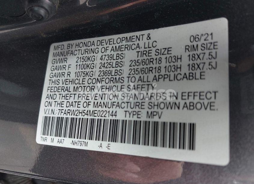 Photo 9 of 2021 Honda Cr-v AWD EX (VIN 7FARW2H54ME022144)