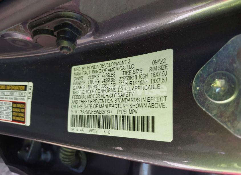 Photo 9 of 2022 Honda Cr-v AWD EX (VIN 7FARW2H55NE051847)