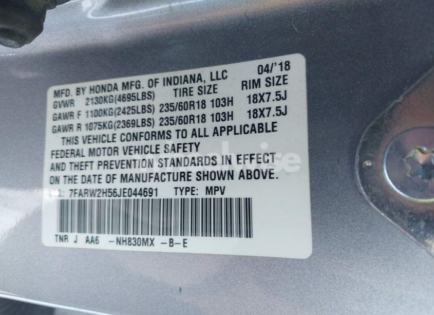 Photo 9 of 2018 Honda Cr-v EX (VIN 7FARW2H56JE044691)