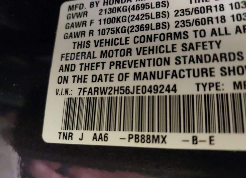 Photo 9 of 2018 Honda Cr-v EX (VIN 7FARW2H56JE049244)